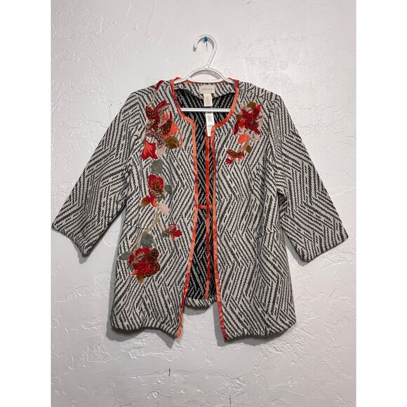Chicos floral embroidered open front blazer womens 1 boho retro grandmacore - Picture 1 of 8